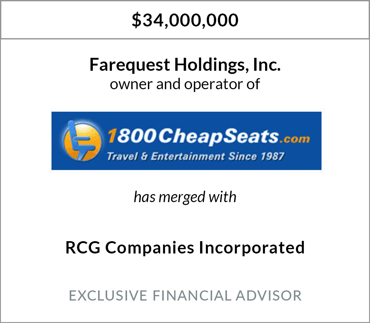 1-800-CheapSeats Merges With RCG Companies