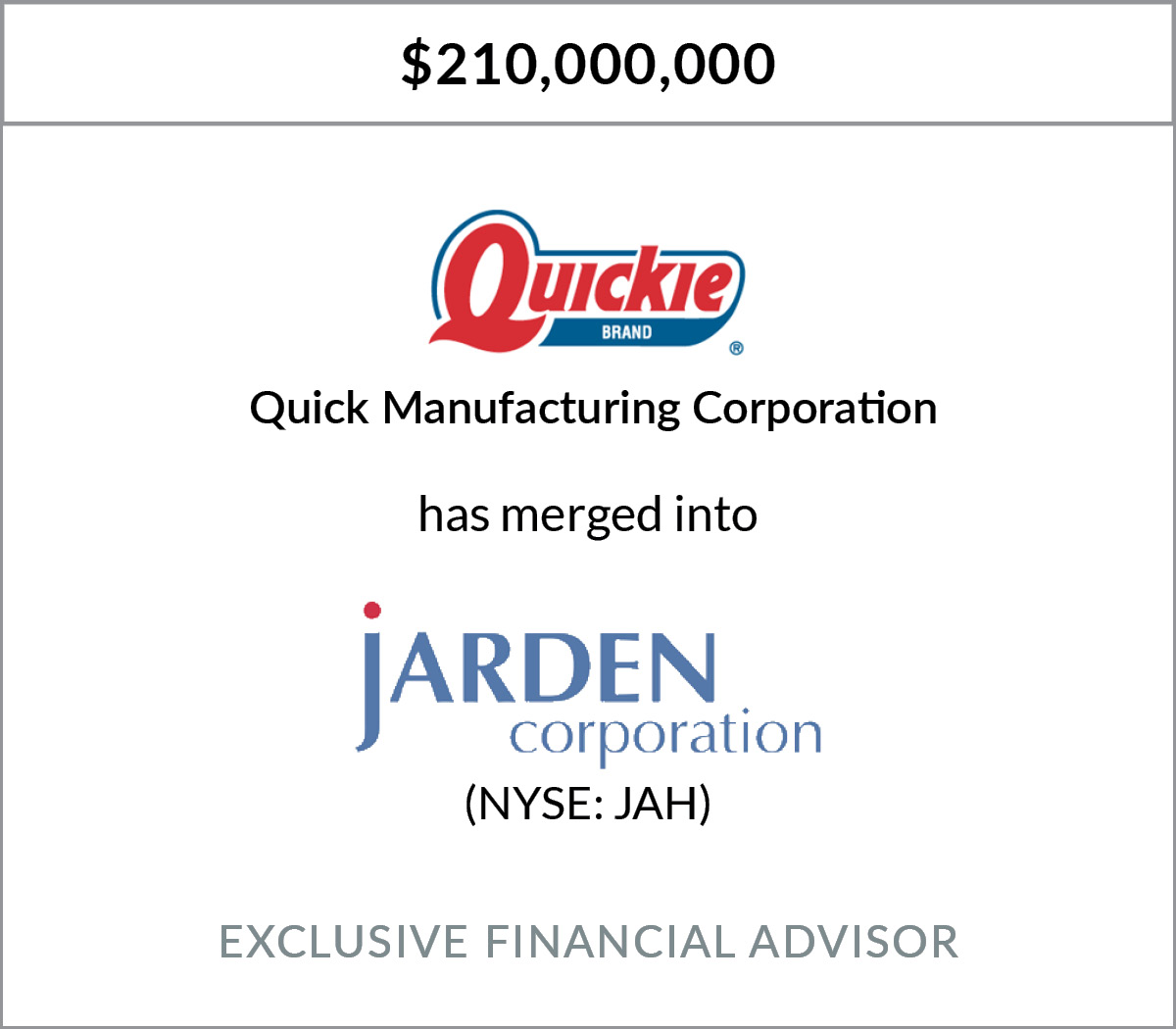 Centre Partners Sells Quickie Manufacturing Corp. to Jarden
