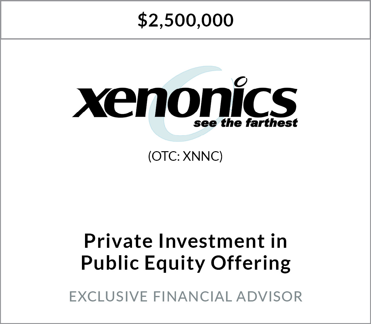 Xenonics Inc. Private Investment in Public Equity Offering